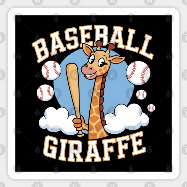 Baseball Giraffe – Funny Animal Sports Cartoon Magnet by MakerMind8.2